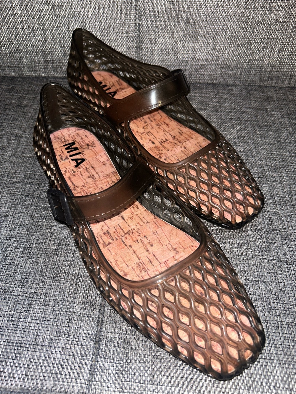 NEW - MIA COCO - Brown Mesh Mary Jane Flats with Cork-Look Insole